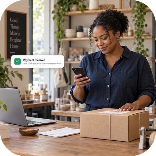 Business owner using digital banking tools