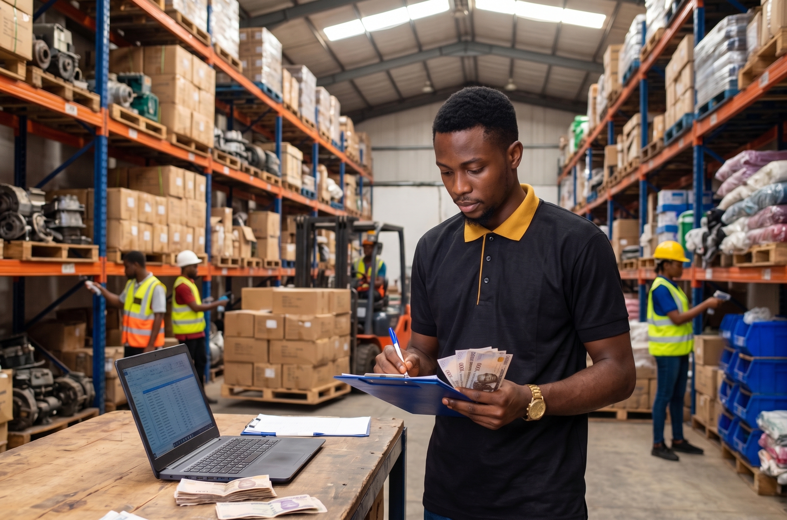 Business owner checking stock
