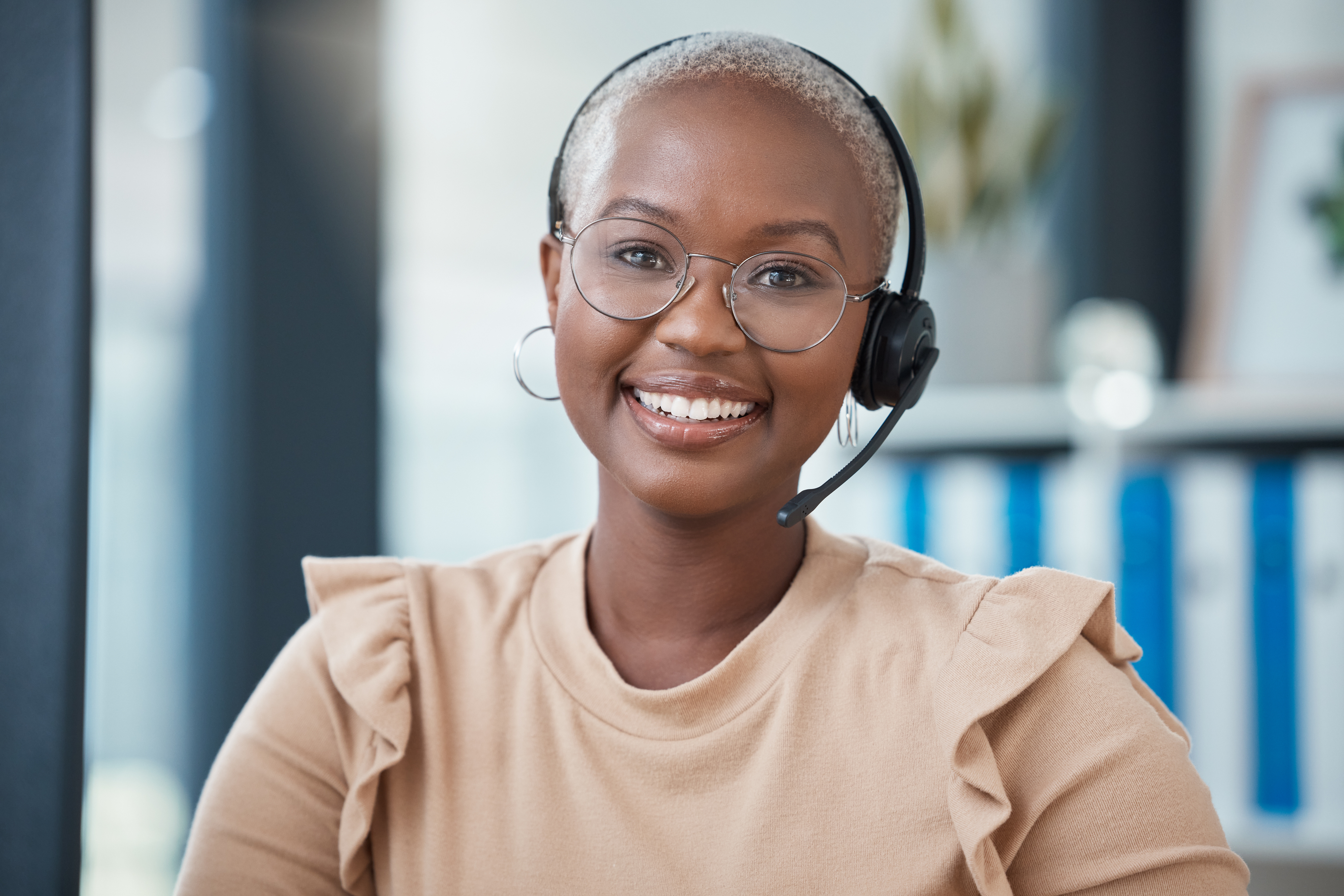 Customer service representative smiling