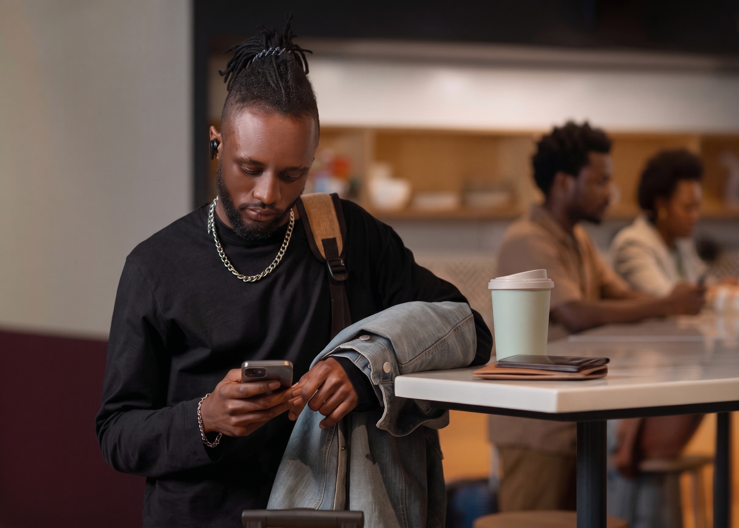 Customer with phone and digital banking app